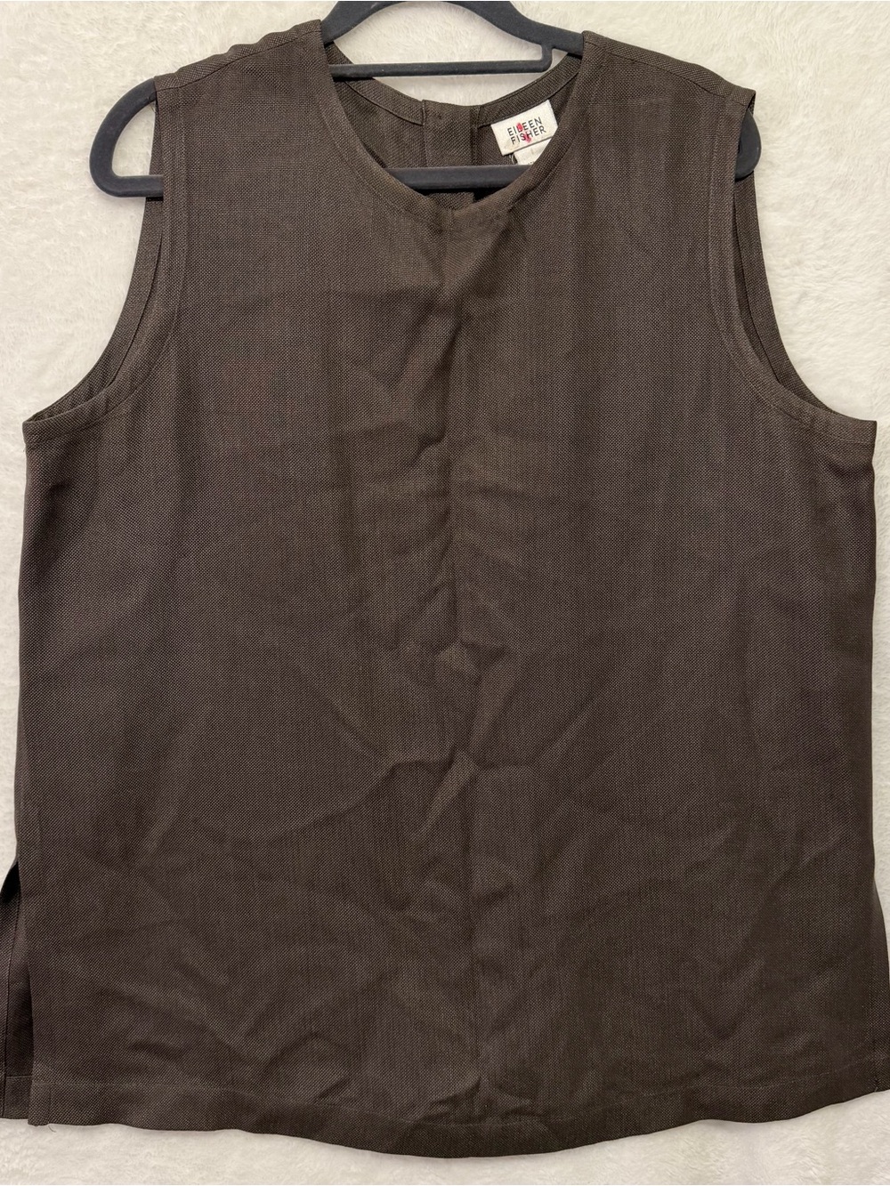 Eileen Fisher 100% Silk Sleeveless Top Blouse Womens Large Gray Minimalist Tunic